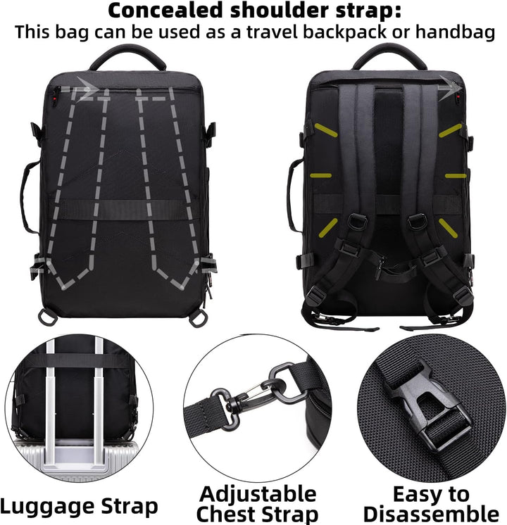 Expandable 45L–55L Water-Resistant Travel Backpack with 18" Laptop Compartment