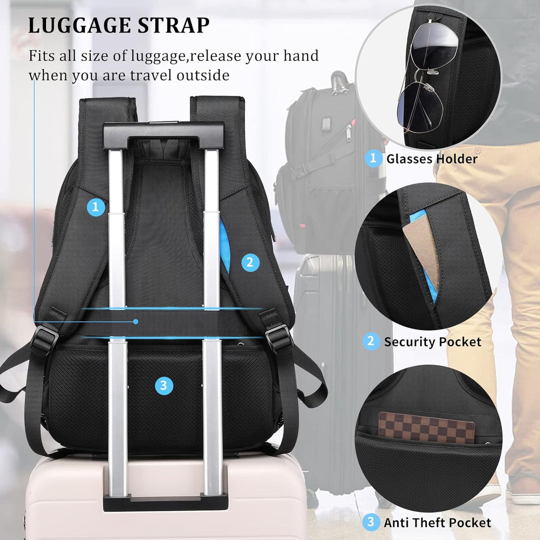 50L Water-Resistant Extra Large Travel Laptop Backpack with USB Port