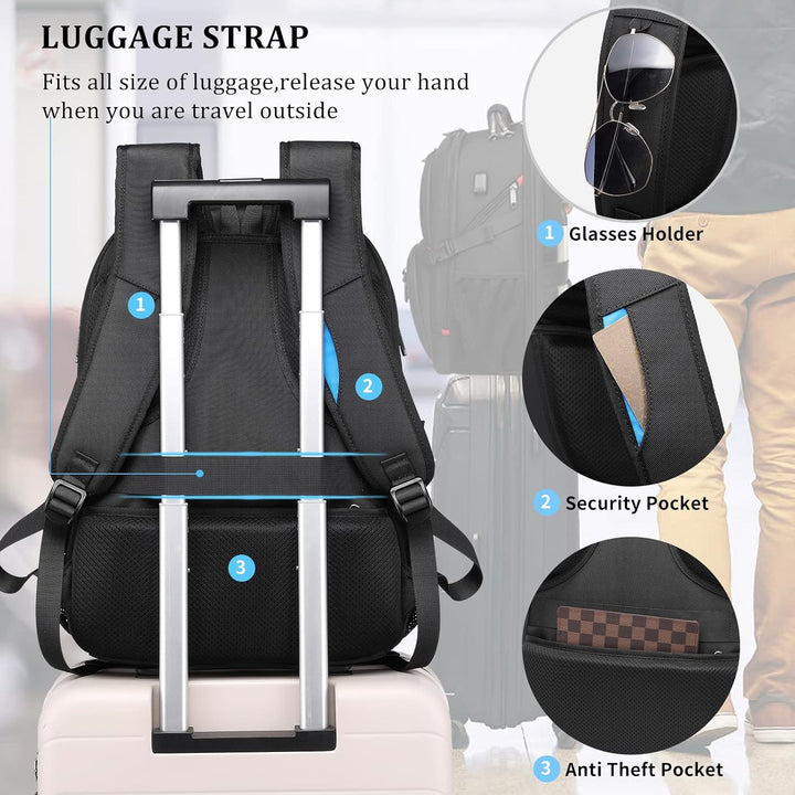 50L Water-Resistant Extra Large Travel Laptop Backpack with USB Port
