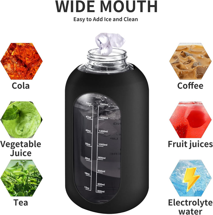 900 ml Motivational Glass Water Bottle with Straw-900 ml-Olive green-Nora Luxe