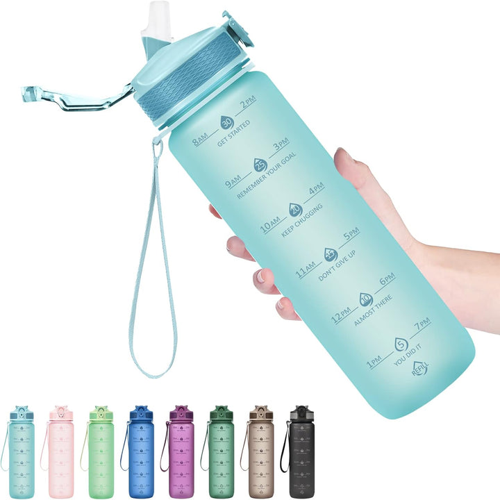 900ml Motivational Water Bottle with Straw-Aqua-Nora Luxe