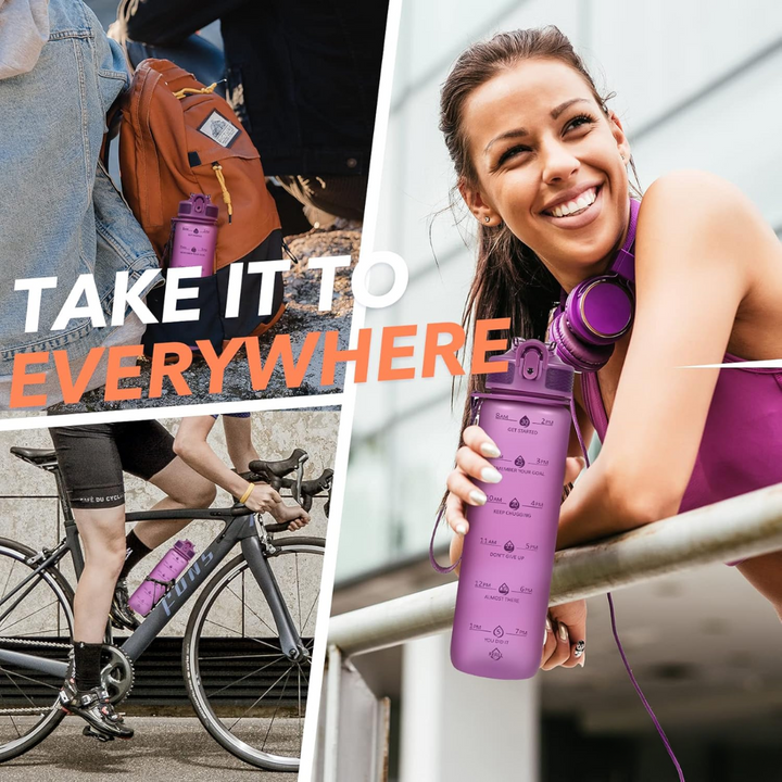 900ml Motivational Water Bottle with Straw-Black-Nora Luxe