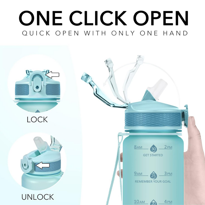 900ml Motivational Water Bottle with Straw-Black-Nora Luxe