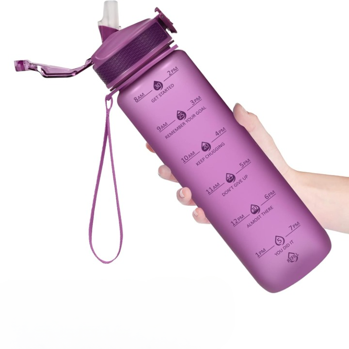 900ml Motivational Water Bottle with Straw-Black-Nora Luxe