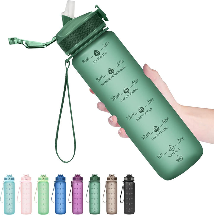 900ml Motivational Water Bottle with Straw-Green-Nora Luxe