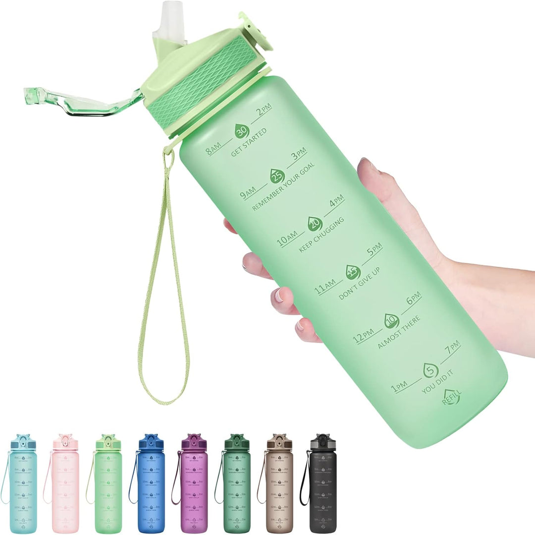 900ml Motivational Water Bottle with Straw-Light green-Nora Luxe