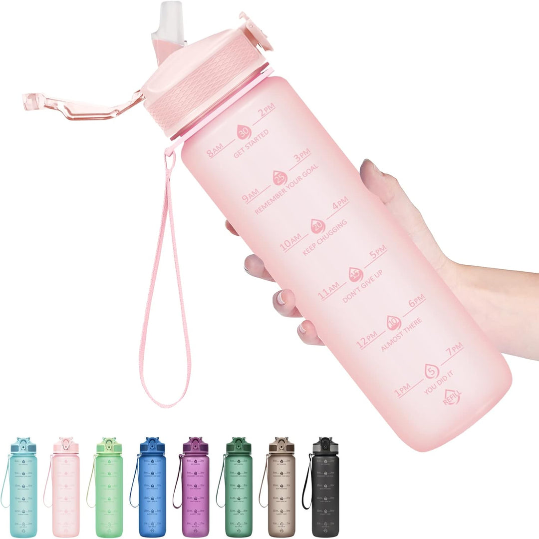 900ml Motivational Water Bottle with Straw-Light pink-Nora Luxe