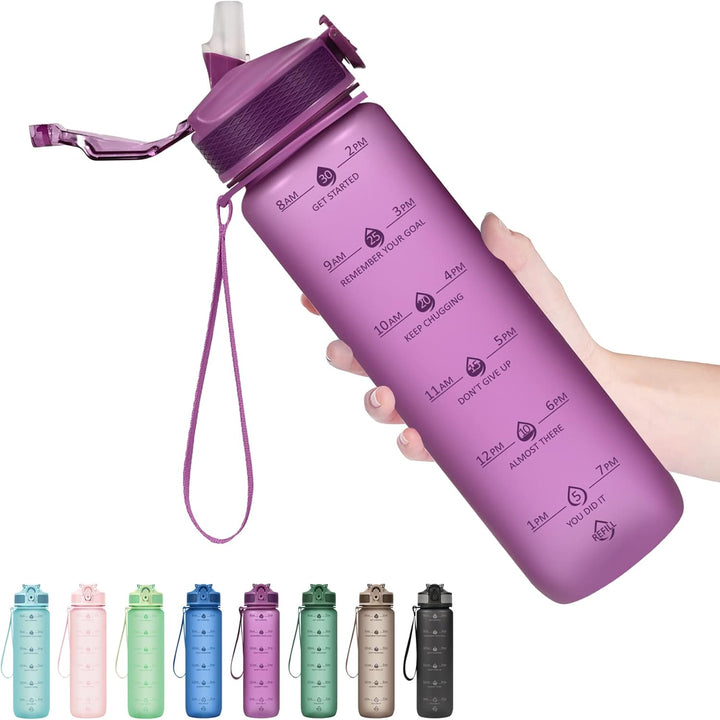 900ml Motivational Water Bottle with Straw-Purple-Nora Luxe