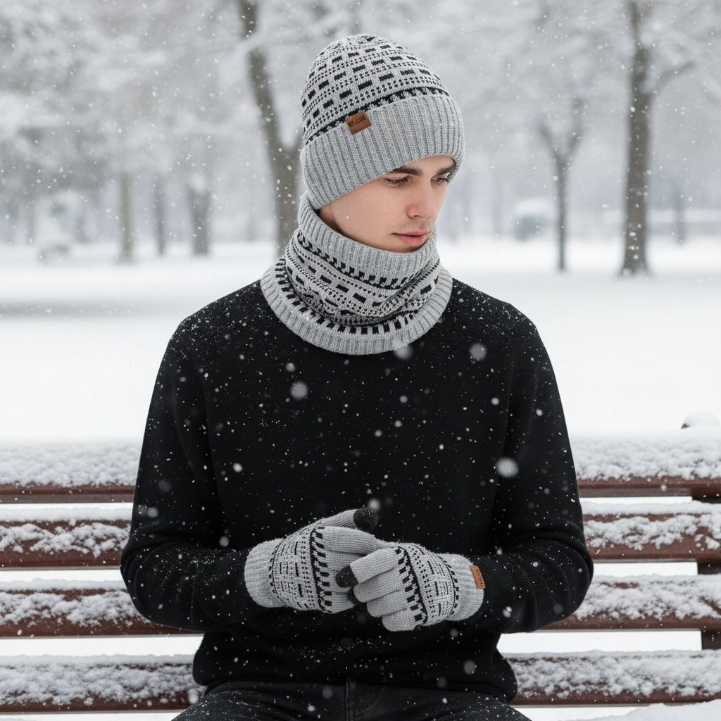 Dreiteiliges Strickset Mit Fleecefutter - Fleeceon