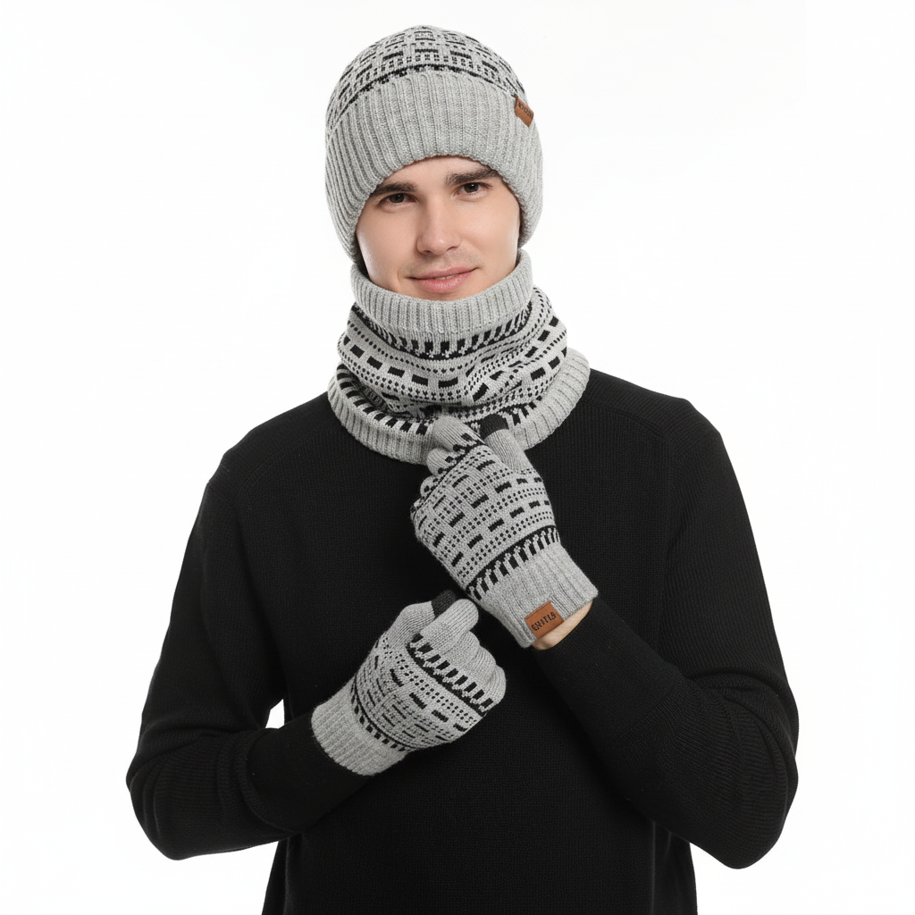 Dreiteiliges Strickset Mit Fleecefutter - Fleeceon