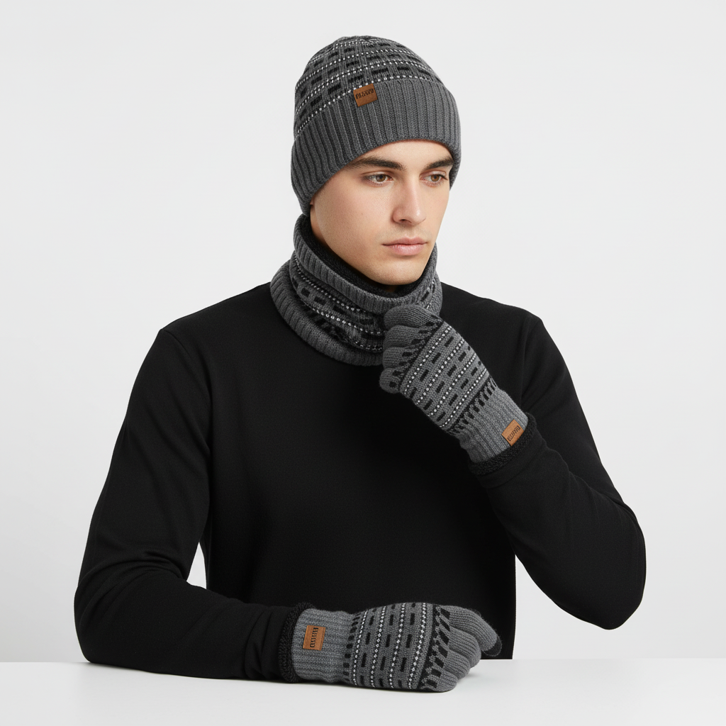 Dreiteiliges Strickset Mit Fleecefutter - Fleeceon