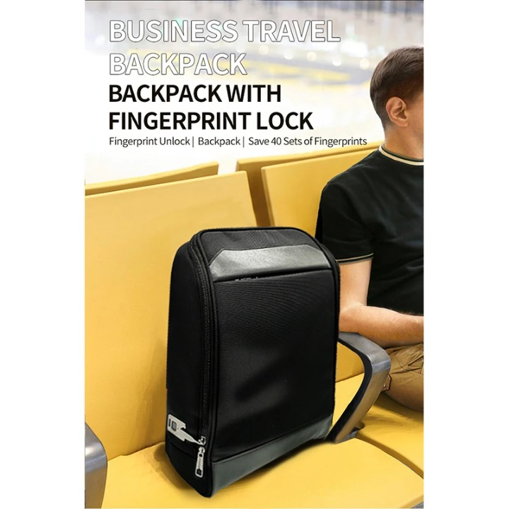 Smart Fingerprint-Lock Business Travel Backpack – Anti-Theft USB Charging Design