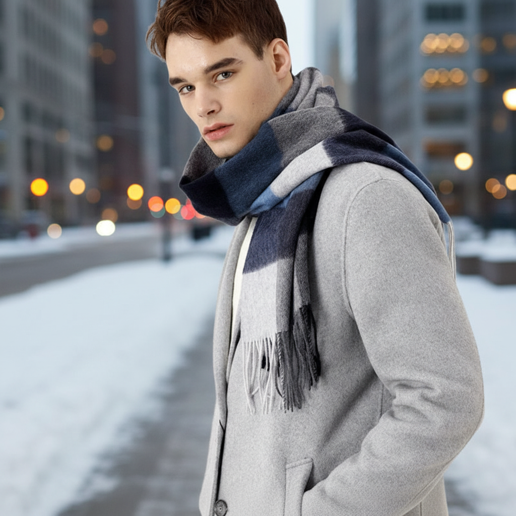 Langer Wollschal Mit Karomuster - Cozyloom