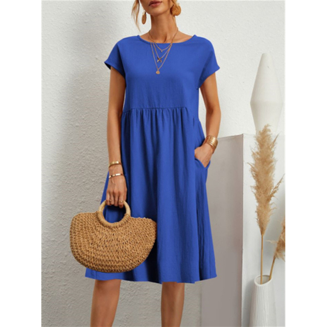 A-Line Jersey Midi Dress - Elise-Blue-S-Nora Luxe