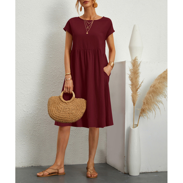 A-Line Jersey Midi Dress - Elise-Bordeaux-S-Nora Luxe