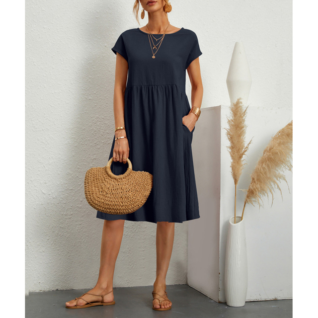 A-Line Jersey Midi Dress - Elise-Dark blue-S-Nora Luxe