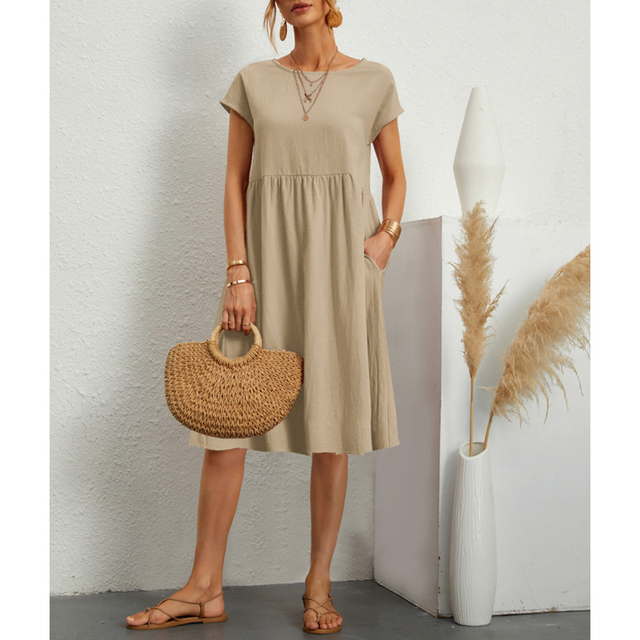 A-Line Jersey Midi Dress - Elise-Khaki-S-Nora Luxe