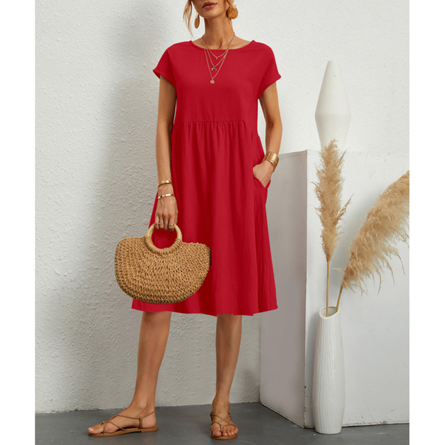 A-Line Jersey Midi Dress - Elise-Red-S-Nora Luxe