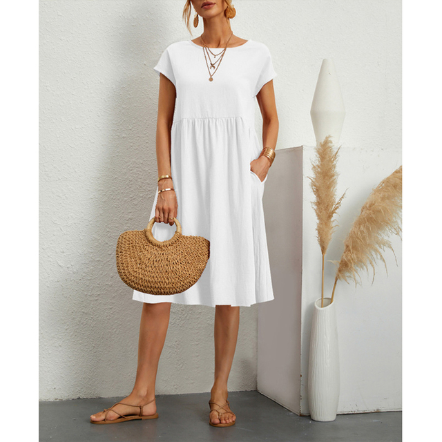 A-Line Jersey Midi Dress - Elise-White-S-Nora Luxe