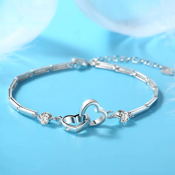 Adjustable 925 Silver Double Heart Bracelet-Nora Luxe