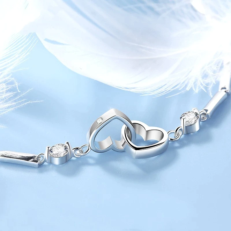 Adjustable 925 Silver Double Heart Bracelet-Nora Luxe