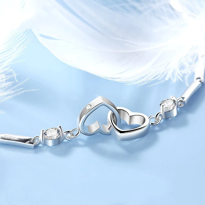 Adjustable 925 Silver Double Heart Bracelet-Nora Luxe