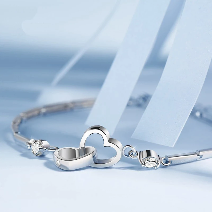 Adjustable 925 Silver Double Heart Bracelet-Nora Luxe
