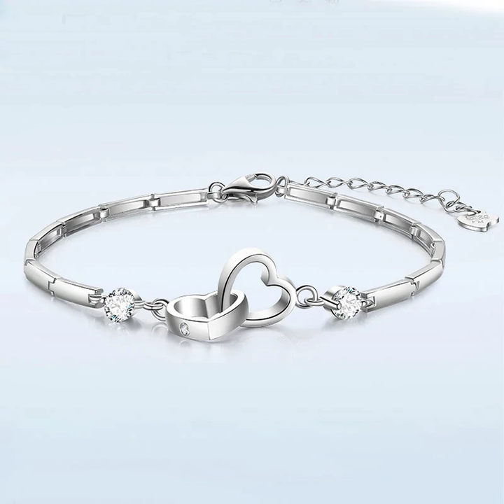 Adjustable 925 Silver Double Heart Bracelet-Nora Luxe