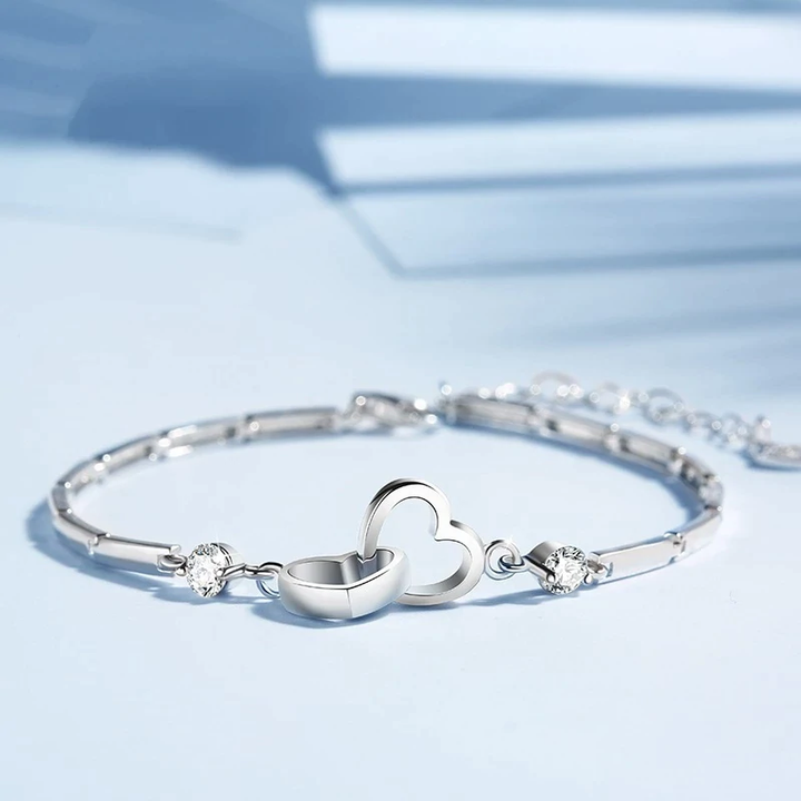 Adjustable 925 Silver Double Heart Bracelet-Nora Luxe