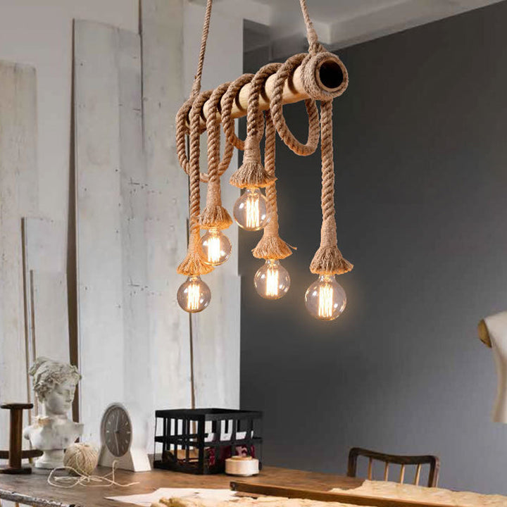 Adjustable Bamboo Pendant Lamp with Industrial Rope Design - EcoChic-3-B-Nora Luxe