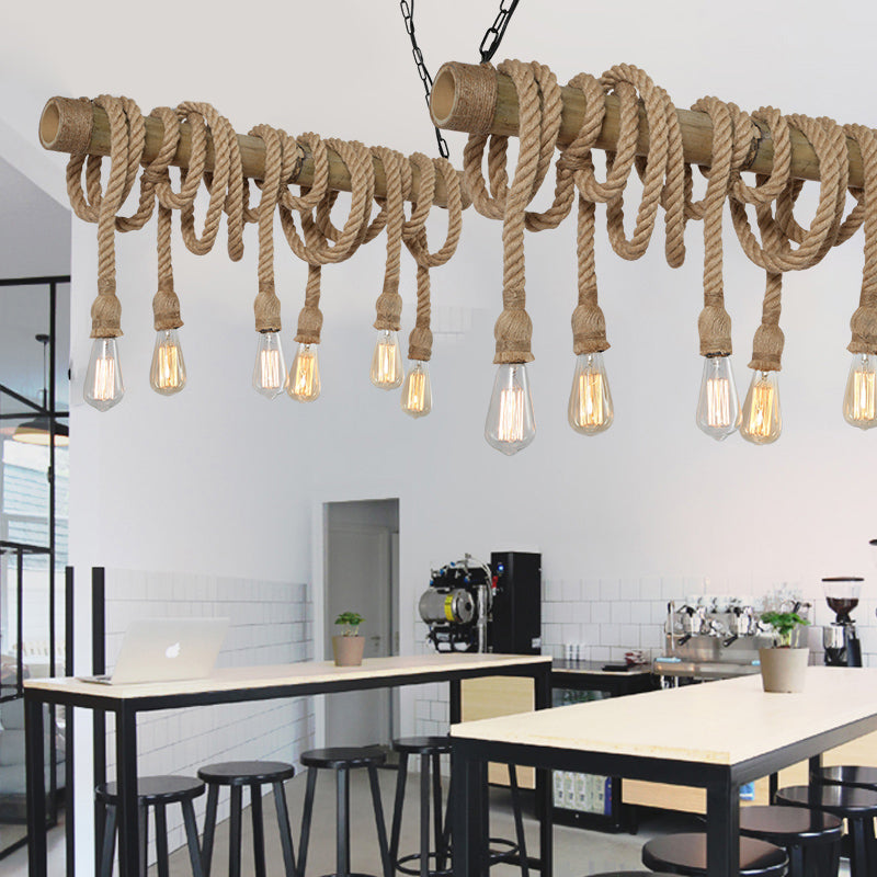 Adjustable Bamboo Pendant Lamp with Industrial Rope Design - EcoChic-3-B-Nora Luxe