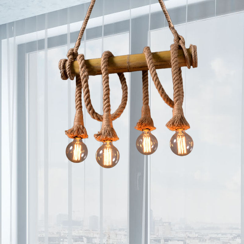 Adjustable Bamboo Pendant Lamp with Industrial Rope Design - EcoChic-3-B-Nora Luxe