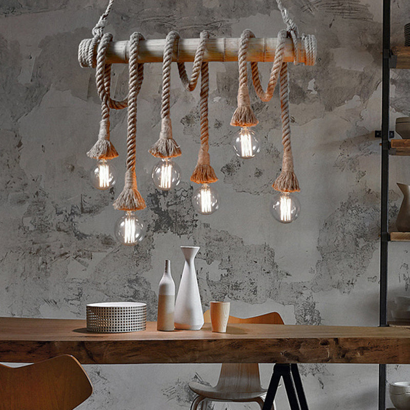 Adjustable Bamboo Pendant Lamp with Industrial Rope Design - EcoChic-3-B-Nora Luxe