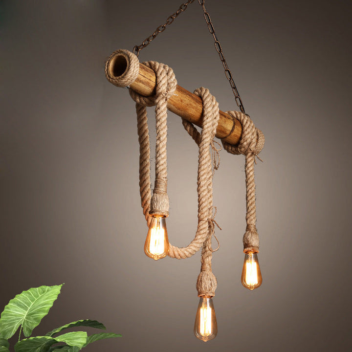 Adjustable Bamboo Pendant Lamp with Industrial Rope Design - EcoChic-3-B-Nora Luxe