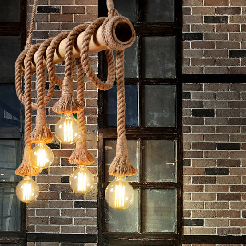 Adjustable Bamboo Pendant Lamp with Industrial Rope Design - EcoChic-3-B-Nora Luxe