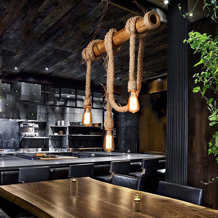 Adjustable Bamboo Pendant Lamp with Industrial Rope Design - EcoChic-3-B-Nora Luxe