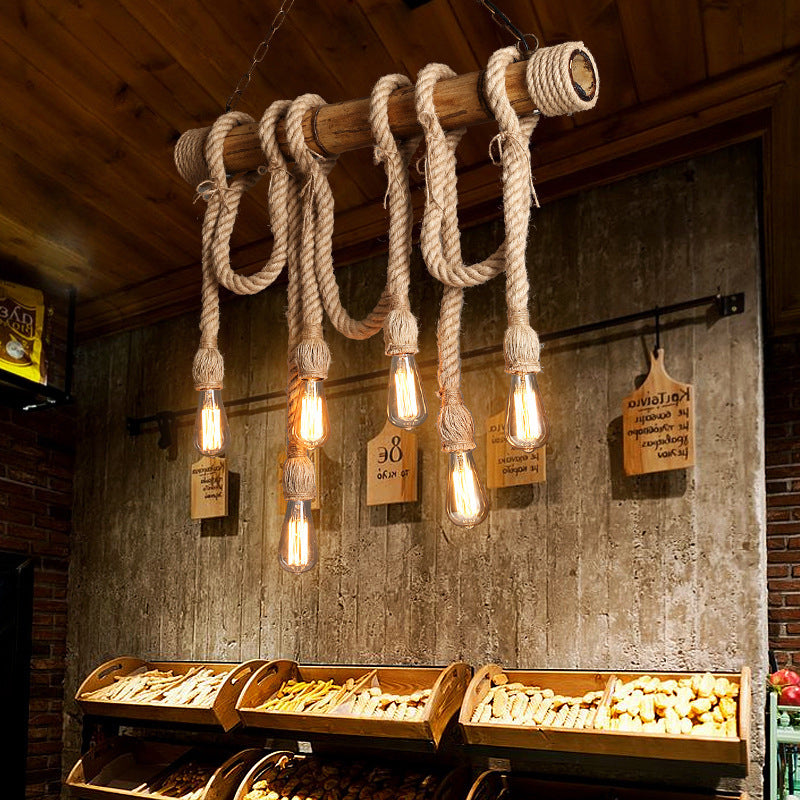 Adjustable Bamboo Pendant Lamp with Industrial Rope Design - EcoChic-3-B-Nora Luxe