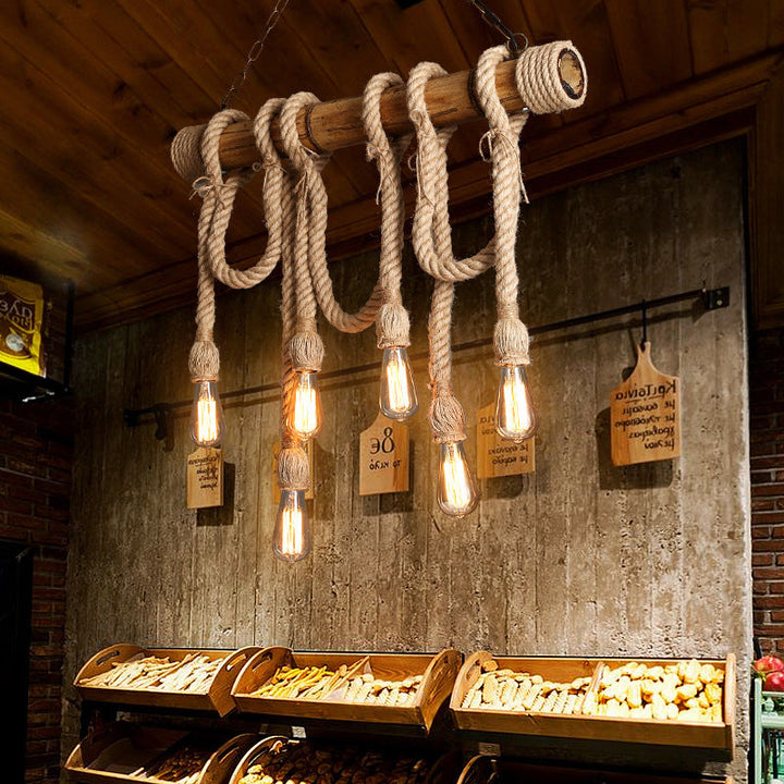 Adjustable Bamboo Pendant Lamp with Industrial Rope Design - EcoChic-3-B-Nora Luxe