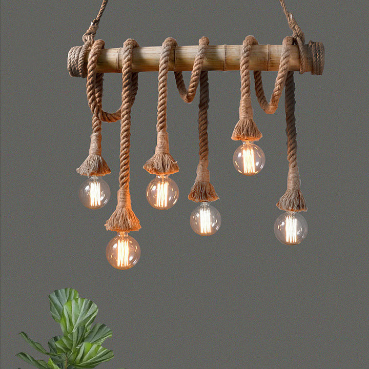 Adjustable Bamboo Pendant Lamp with Industrial Rope Design - EcoChic-3-B-Nora Luxe