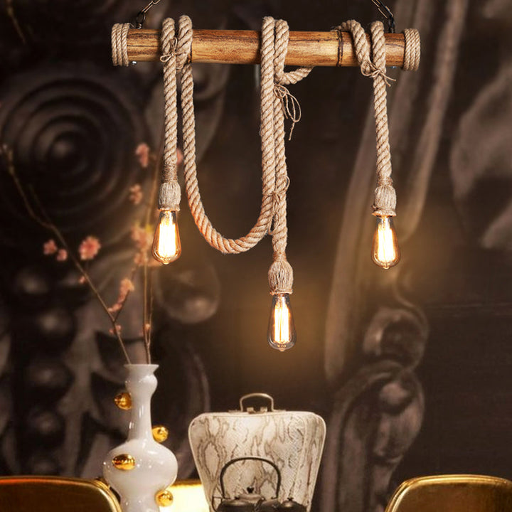 Adjustable Bamboo Pendant Lamp with Industrial Rope Design - EcoChic-3-B-Nora Luxe