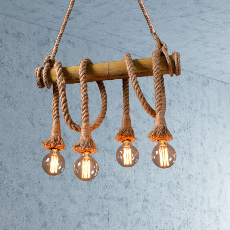 Adjustable Bamboo Pendant Lamp with Industrial Rope Design - EcoChic-4-A-Nora Luxe