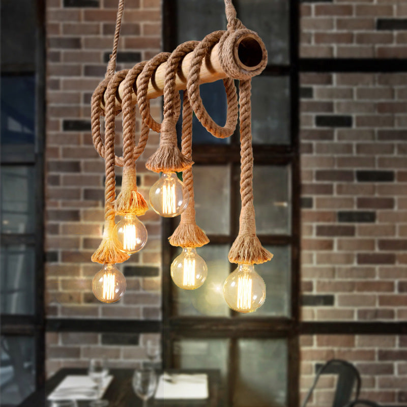 Adjustable Bamboo Pendant Lamp with Industrial Rope Design - EcoChic-5-A-Nora Luxe