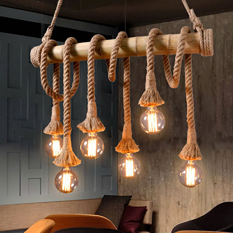Adjustable Bamboo Pendant Lamp with Industrial Rope Design - EcoChic-6-A-Nora Luxe