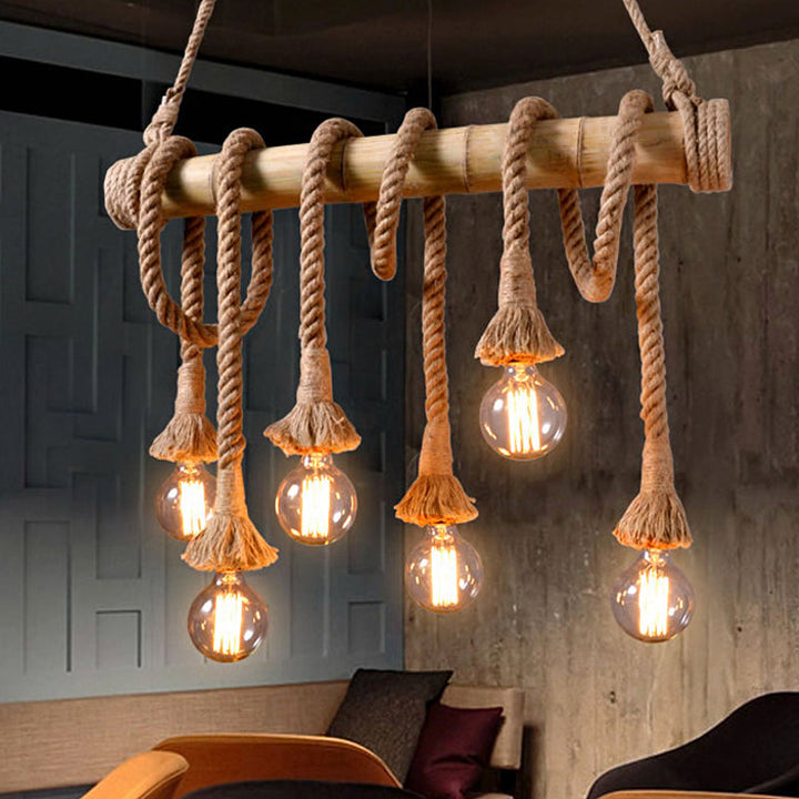 Adjustable Bamboo Pendant Lamp with Industrial Rope Design - EcoChic-6-A-Nora Luxe