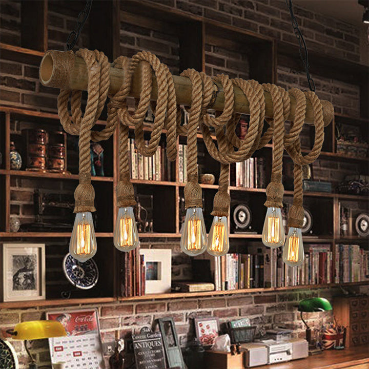 Adjustable Bamboo Pendant Lamp with Industrial Rope Design - EcoChic-6-B-Nora Luxe