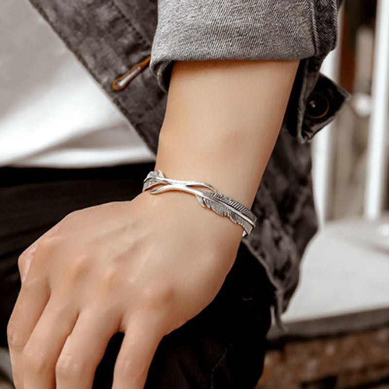 Adjustable Bracelet with Silver Feathers-Nora Luxe