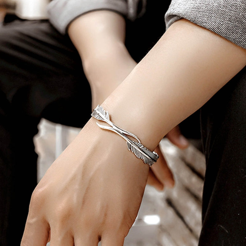 Adjustable Bracelet with Silver Feathers-Nora Luxe