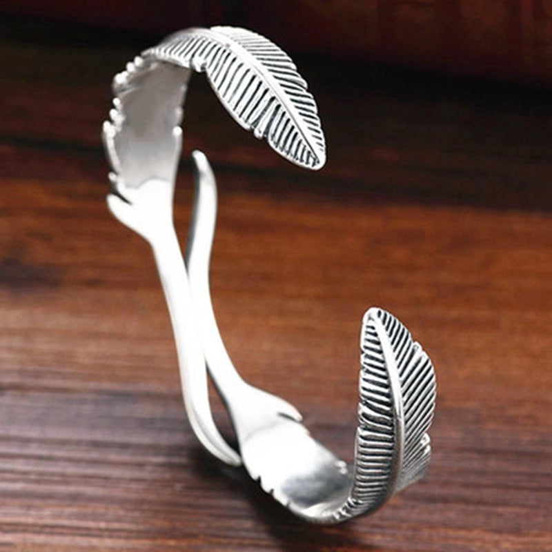 Adjustable Bracelet with Silver Feathers-Nora Luxe