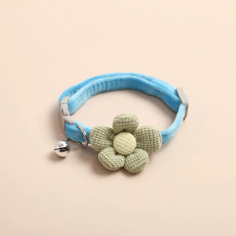 Adjustable Cat Collar with Flower - FlowerCharm-Blue-Nora Luxe