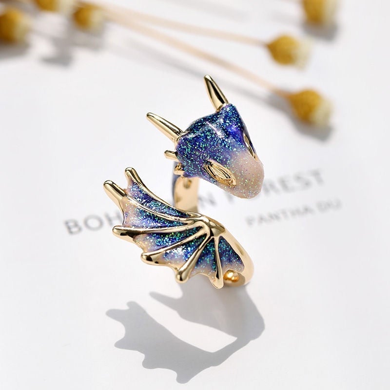 Adjustable Dragon Ring with Hand-Painted Enamel - Draconis-Nora Luxe